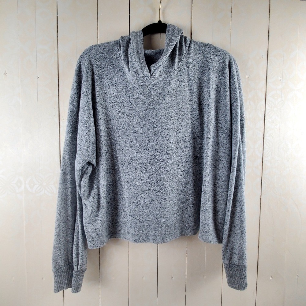 Tiffany & Grey Grey Marl Cropped Hoodie Long Sleeve Knit Pullover Size XL